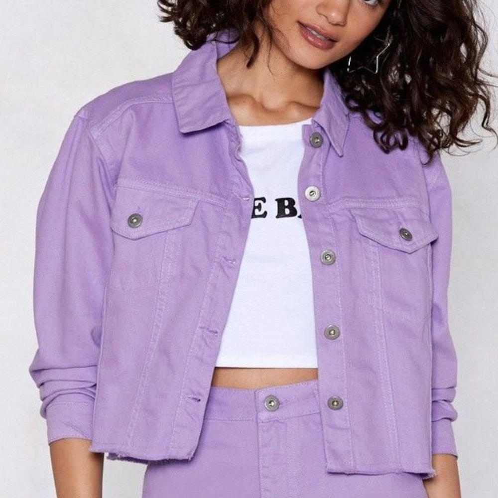 H&M PURPLE LAVENDER LILAC DENIM JACKET OVERSIZED FIT XS SMALL MEDIUM